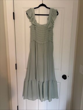 Smocked Ruffle Strap Maxi Dress in Sage Green - Women